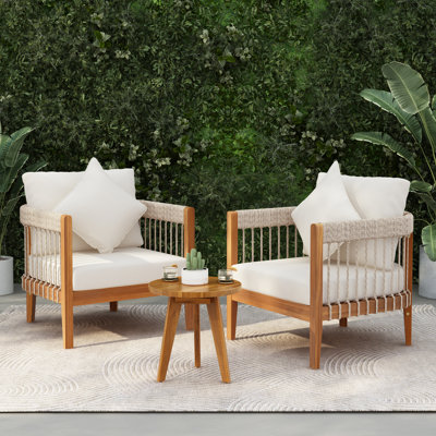 Ensemble de conversation avec coussins en bois d'acacia et corde Khari