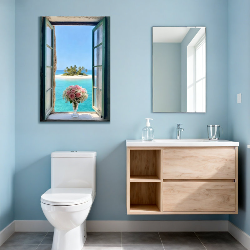 Paysage et nature Vue tropicale de l'île avec des roses dans un vase, H 48 po x l 32 po