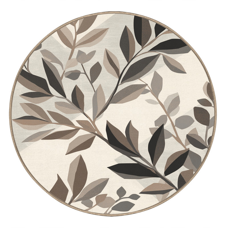 Tapis géométrique beige lavable à la machine Ottwell, Rond 7 pi
