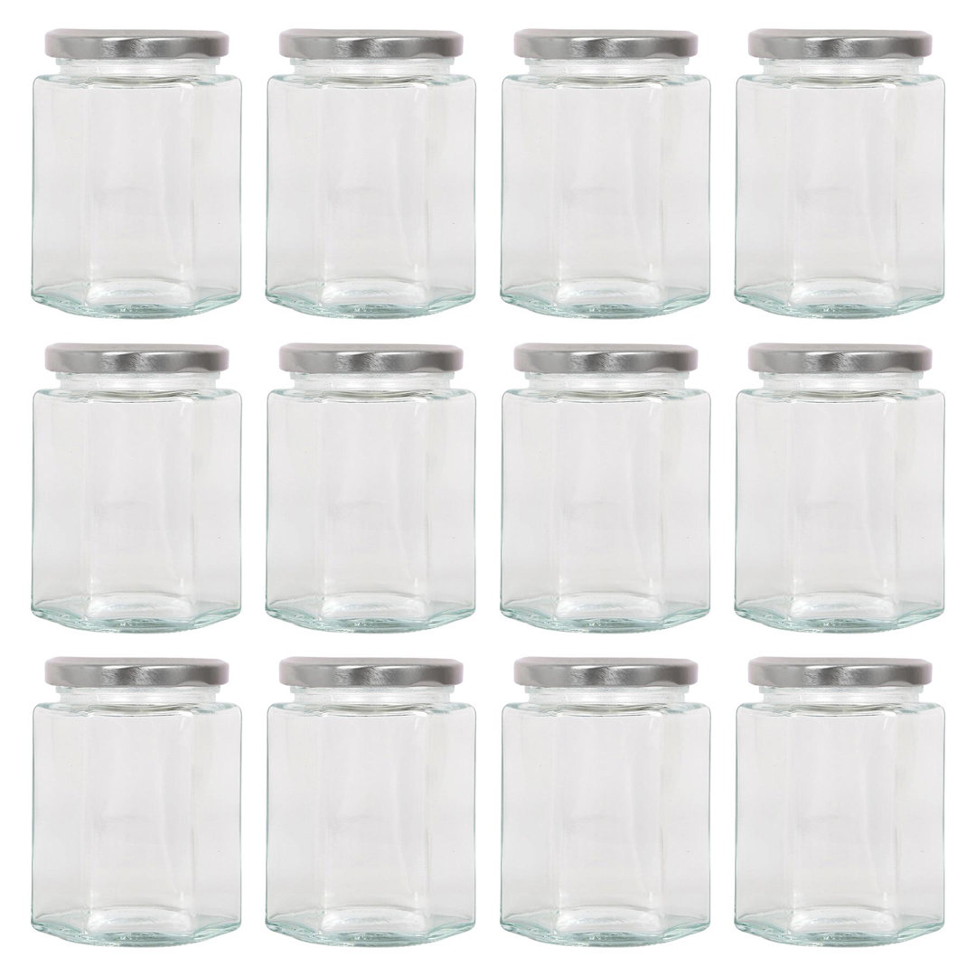Argon Tableware Hexagonal Glass Jam Jar - 250ml - Silver - Image 2
