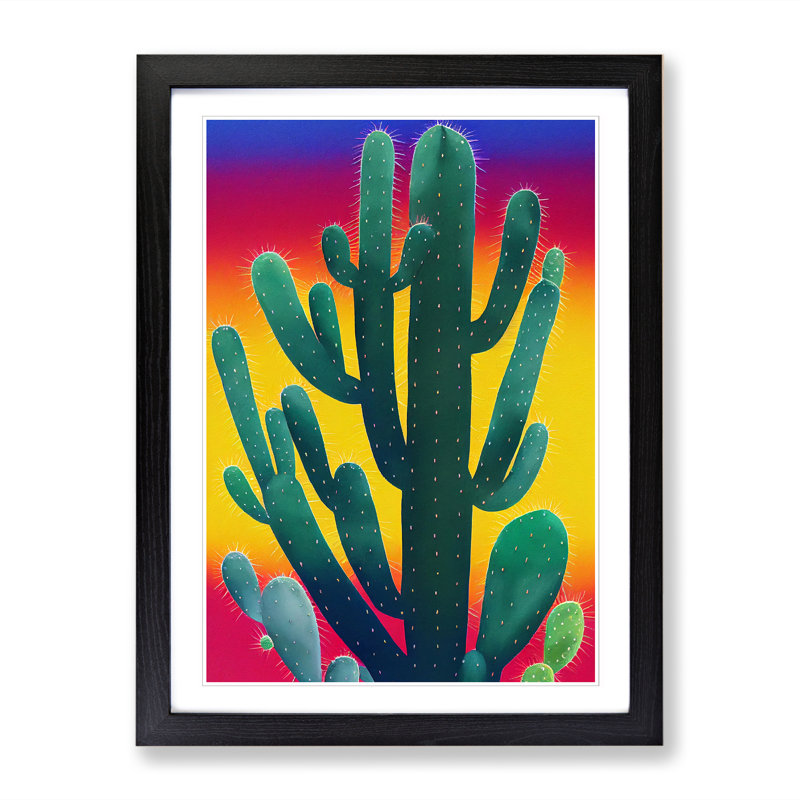 Colourful Cactus Cacti Vol.2 - Single Picture Frame Print, 46cm H x 34cm W, Walnut Framed