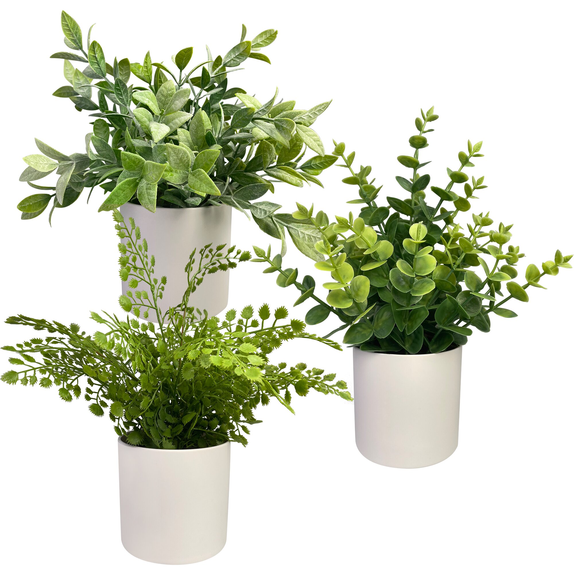 3Pcs Plantes Artificielles Mini en Pots(Eucalyptus, Romarin