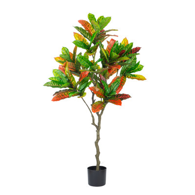 Artificielle 49 po Croton intérieur et extérieur en pot noir
