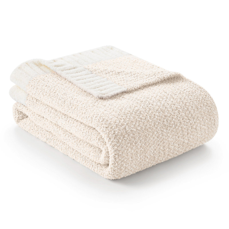  Jeté tricoté réversible Heather Knit, Ivoire ivoire, L 60 po x l 50 po