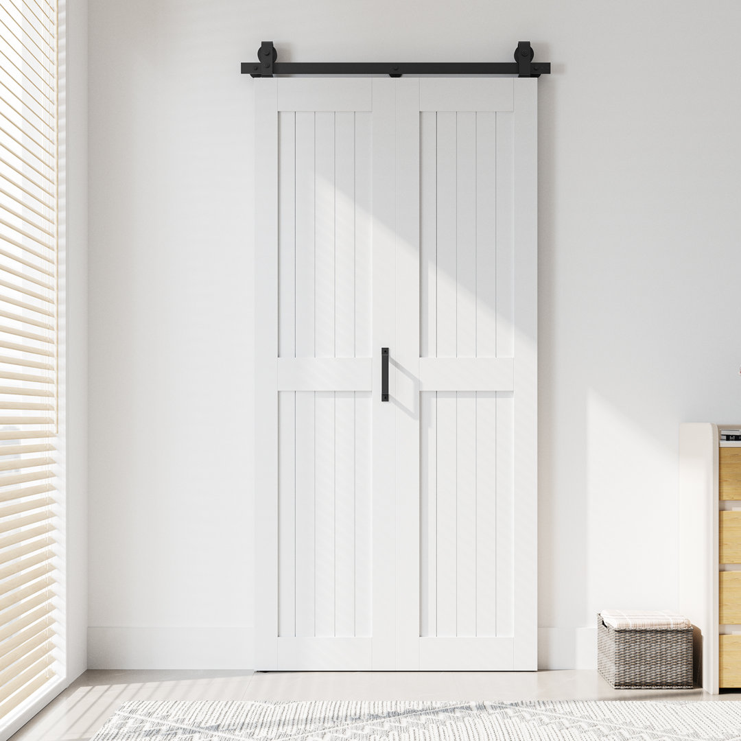 Manufactured Wood Paneled Bifold Barn Door with Hardware Kit Top Mounted DoorFusion 