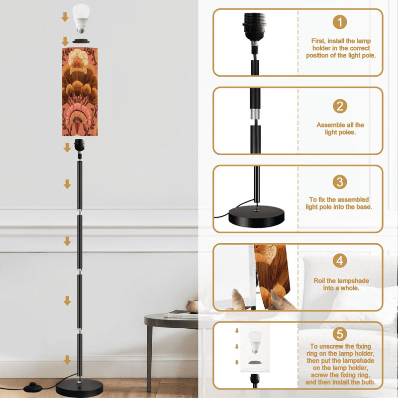 Lampe sur pied rétro à fleurs en forme d'éventail à fleurs, intensité variable, lampe sur pied moderne avec télécommande, pédale, abat-jour, abat-jour, grand lampadaire pour salon, chambre à coucher, bureau