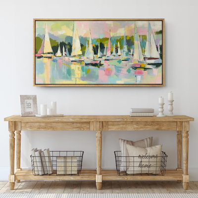 Coastal Beach Abstract Marinas Colorful Sail Boat Living Room Extra Large Pictures Framed Canvas Print Wall Art
