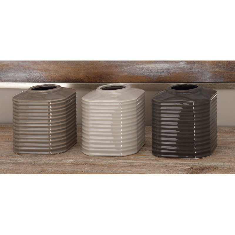 Ensemble de 3 vases de table côtelés Dilworth, Noir / brun / blanc cassé, H 5 po x l 5 po x P 5 po