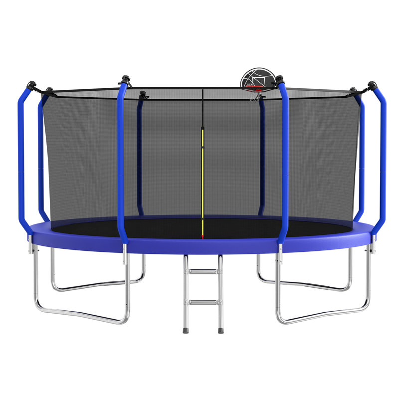 Trampoline 14FT avec panier de basketball, trampoline d'extérieur renforcé de type ASTM avec filet d'enclos