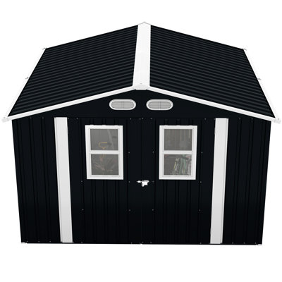 8X8 Outdoor Storage Shed With Special Protective Film On Surface, Stable And For Storing Bicycles Dark Gray Metal Lockable Doors, Multifunctional Pet Shelter Tool