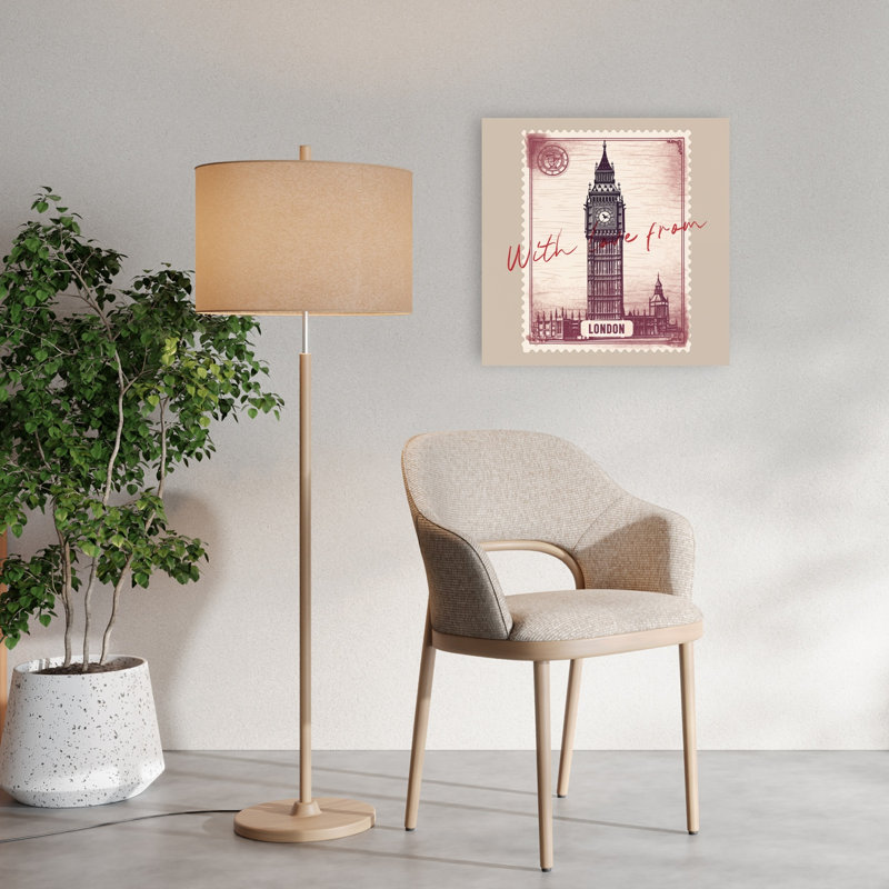 «London Big Ben Stamp», impression abstraite de l'architecture murale de la ville, 24" H x 24" W