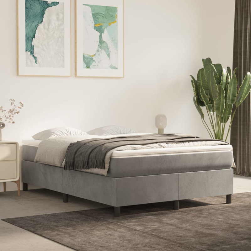 Bed Frame Velvet, Double (4'6), Light Grey