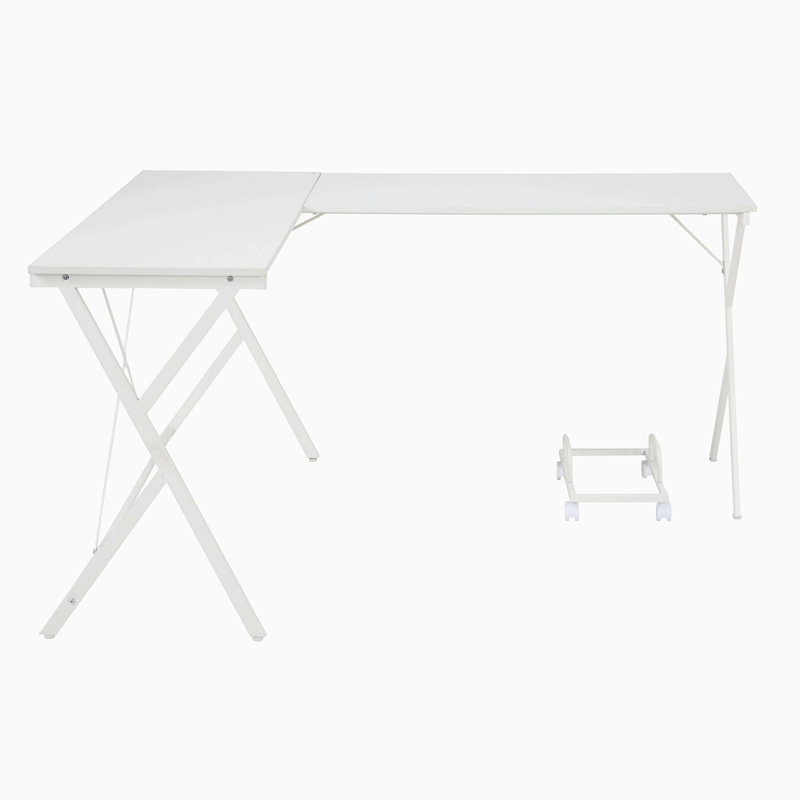 Bureau d'ordinateur en L avec support pour unité centrale, Blanc