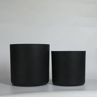 Round Concrete Planter Set of 2, Large Outdoor Indoor Handmade Rustic Decorative Planter Pots with Drainage Holes for Home Garden Patio, 13" x 13" & 16" x 16"(black)