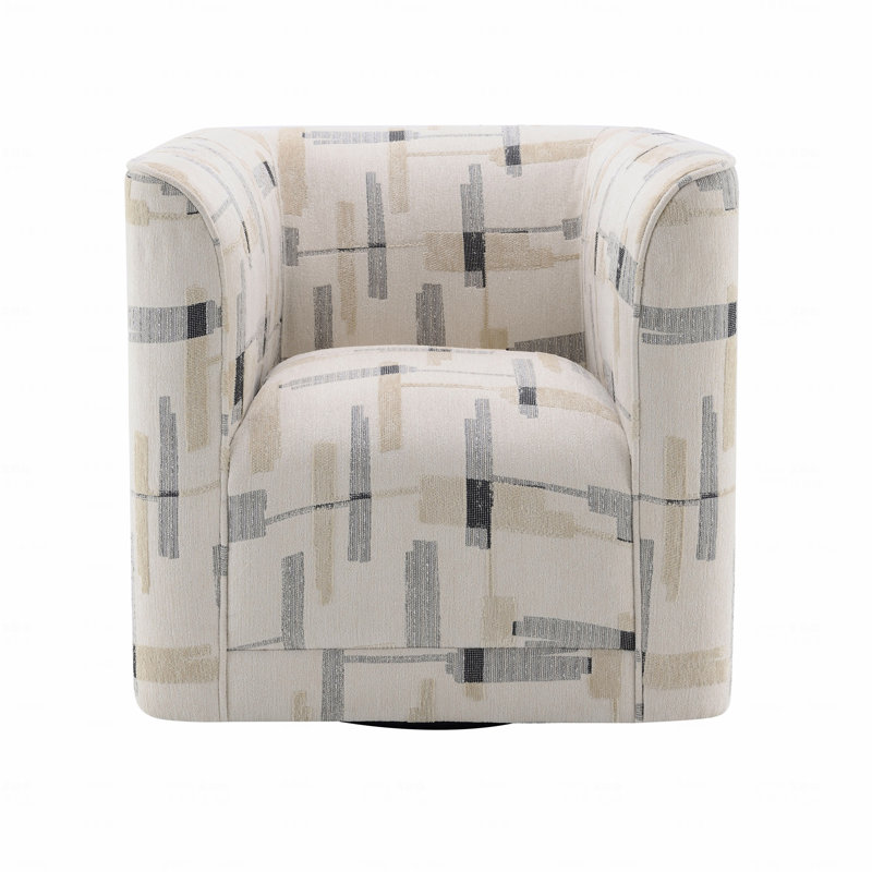 Beige Pattern Fabric Upholstered Chair W/Swivel Function