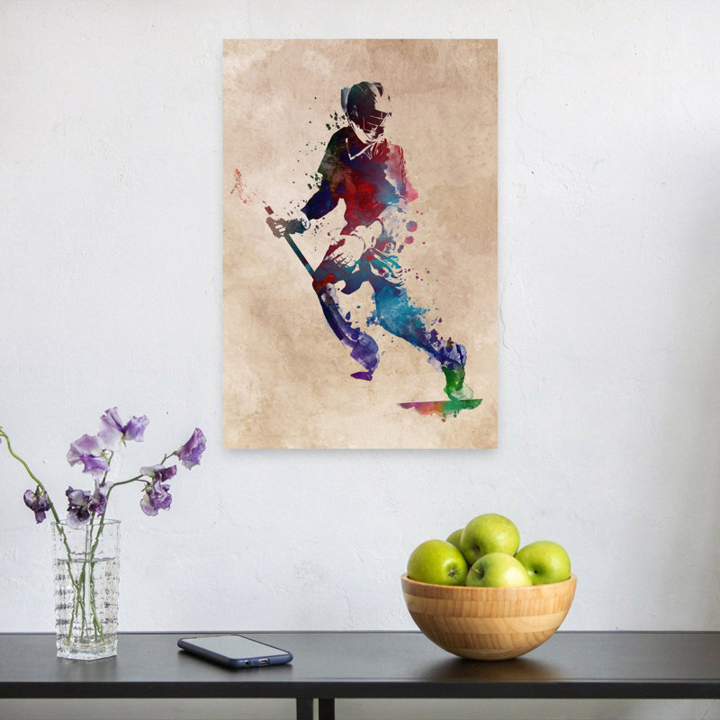 «Vibrant Lacrosse Player», art mural contemporain, 24" H x 16" W