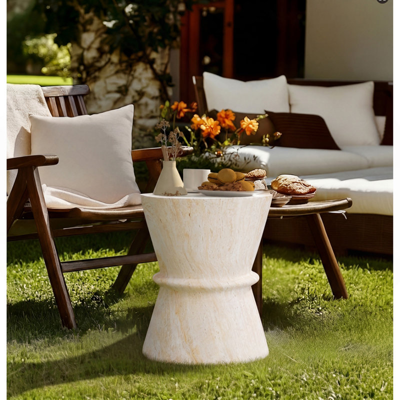 Table d'appoint extérieure en forme de sablier U_Style, table d'appoint contemporaine en béton avec texture de pierre simulée, table de bout d'extérieur pour salon, jardin.