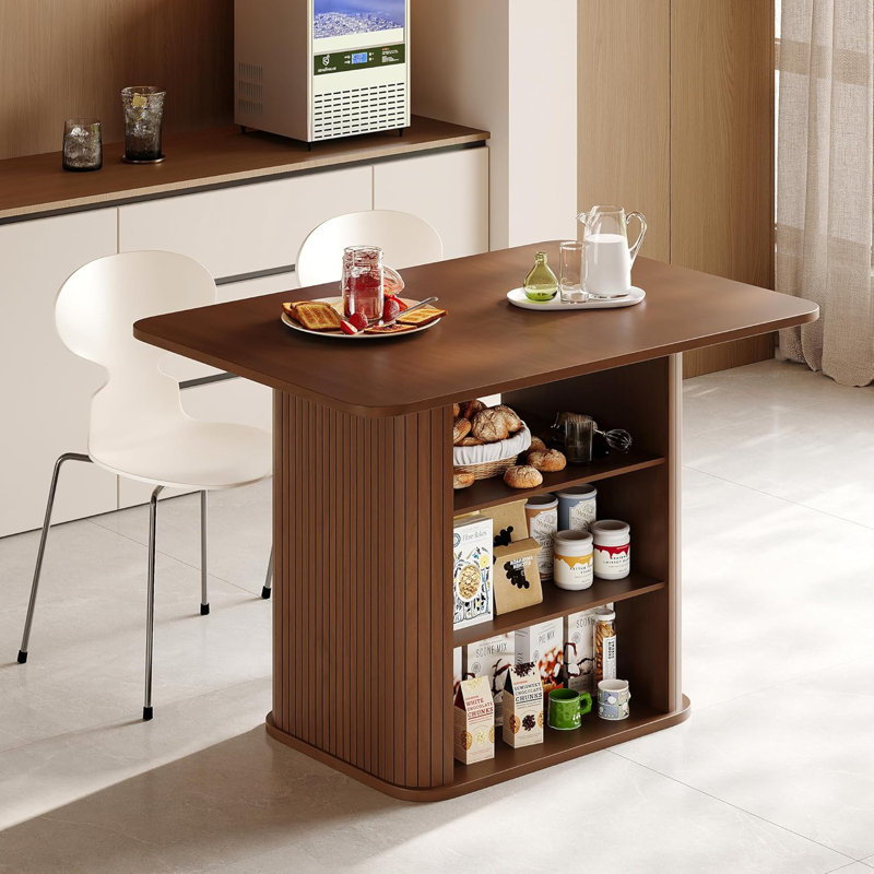 Table de salle à manger 43 po pour 4 personnes avec tablette de rangement à 3 niveaux, Noyer