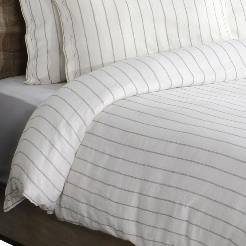 Eberly Striped Linen Duvet Cover, King Duvet Cover, Ivory