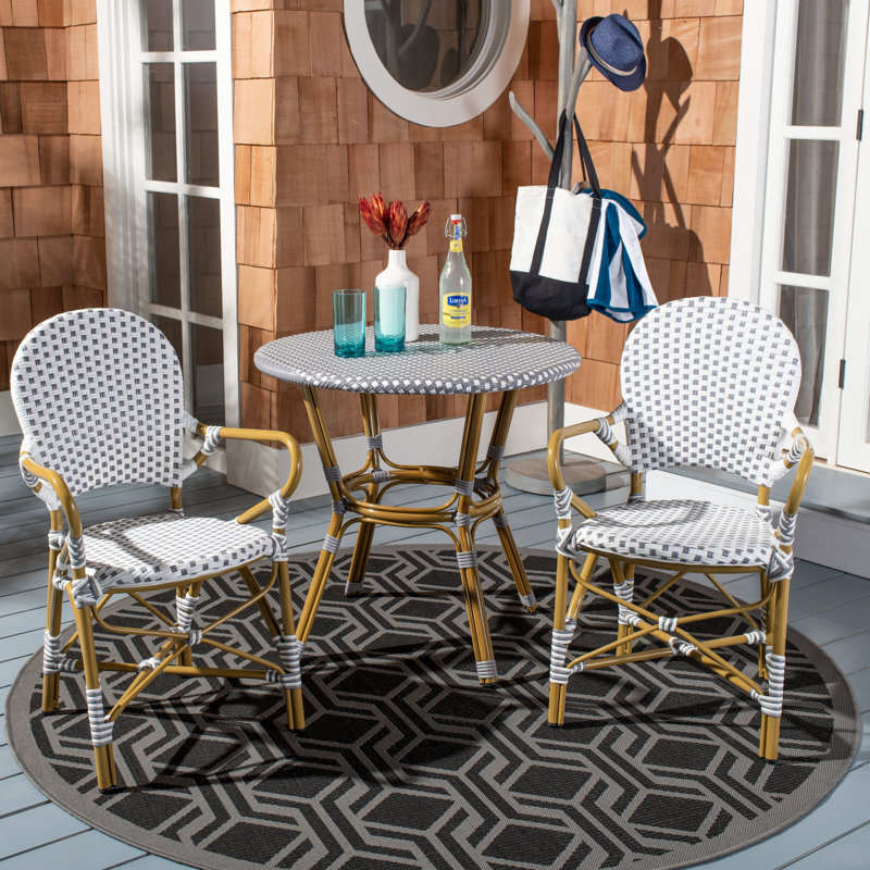 Wilburg 2 - Person Wicker Patio Dining Set with Round Table, Gray