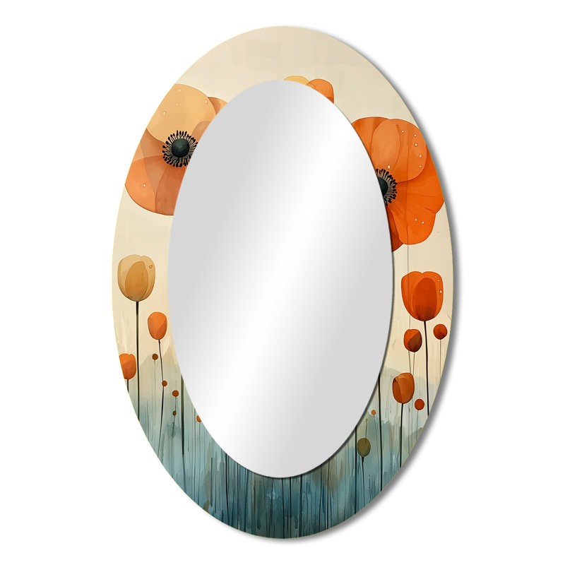 Watercolor Autumn Color Ranunculus Field - Large Oval Wall Mirror On Metal, 36" x 24"