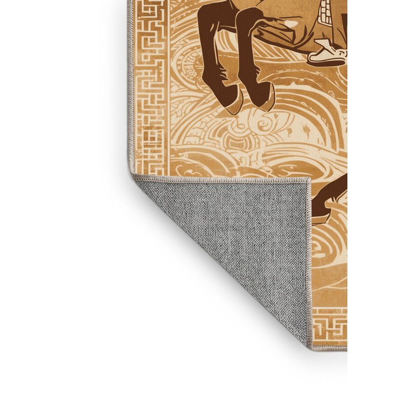 Tapis oriental classique brun et beige lavable à la machine Bedford Mongol Horse Archer, 8 x 12