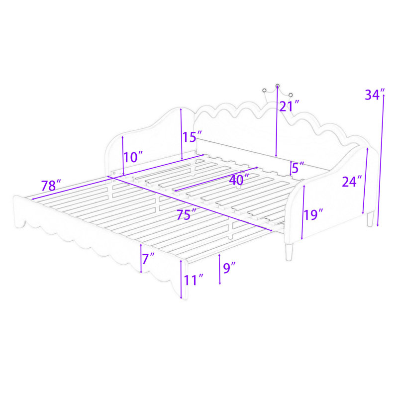 Extendable Twin Daybed with Headboard and LED Frame in Solid MDF, White