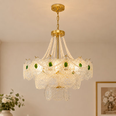 Lustre Varvara à 8 lumières, en cristal doré à plusieurs niveaux, avec chaîne ajustable