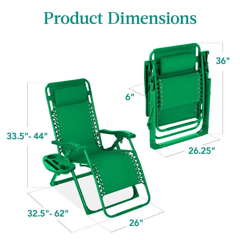 Fauteuil monochromatique à gravité zéro, fauteuil inclinable pliant pour patio avec plateau latéral et appui-tête, Basilic