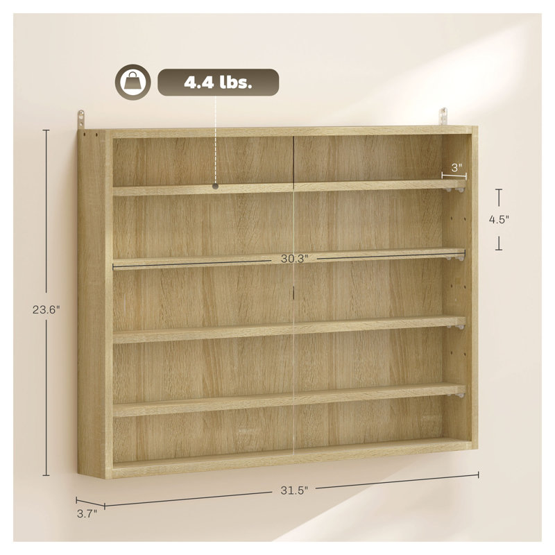 Vitrine murale HOMCOM à 5 niveaux avec portes vitrées et étagères réglables, fini chêne