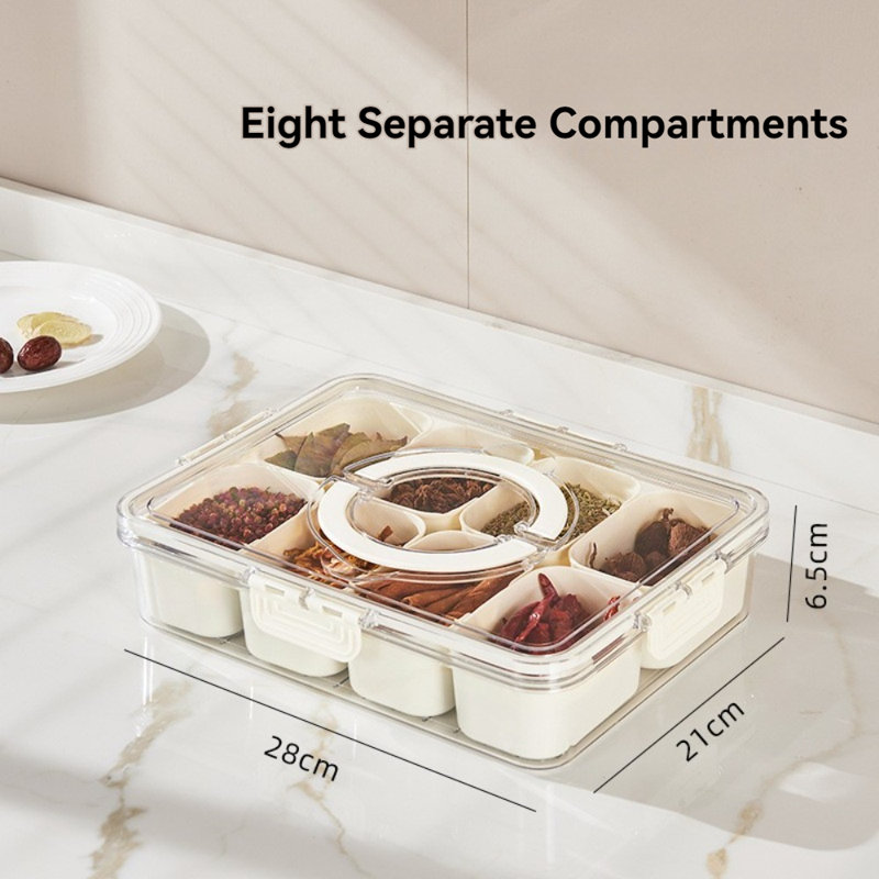 Plateau de service divisé en plastique 8 compartiments avec couvercle et poignée