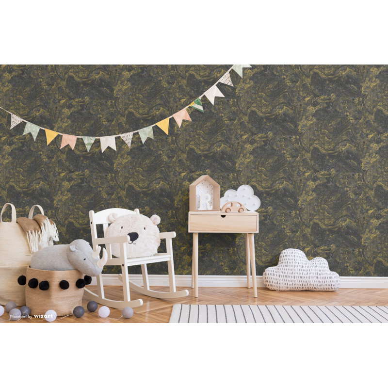 Marble 1m x 53cm Metallic Wallpaper Roll, Black/Gold