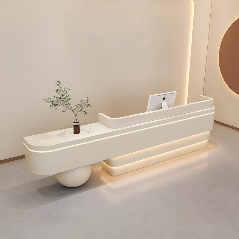 Modern Minimalist Beige Baked Enamel Creative Design Reception Desk