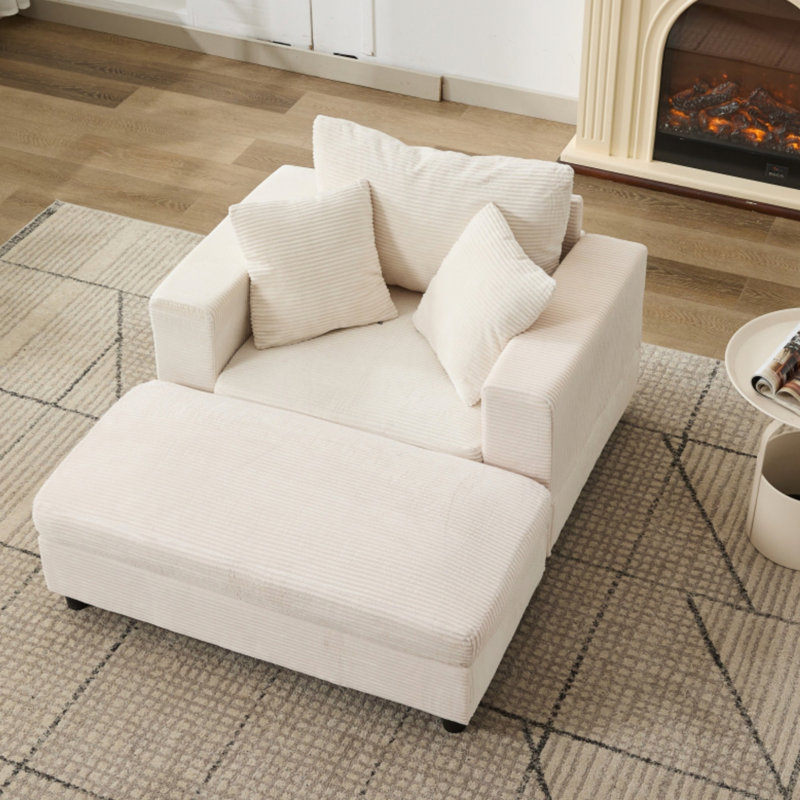 Chaise d'appoint avec repose-pieds, fauteuil, fauteuil de lecture pour le salon de la chambre à coucher, Beige