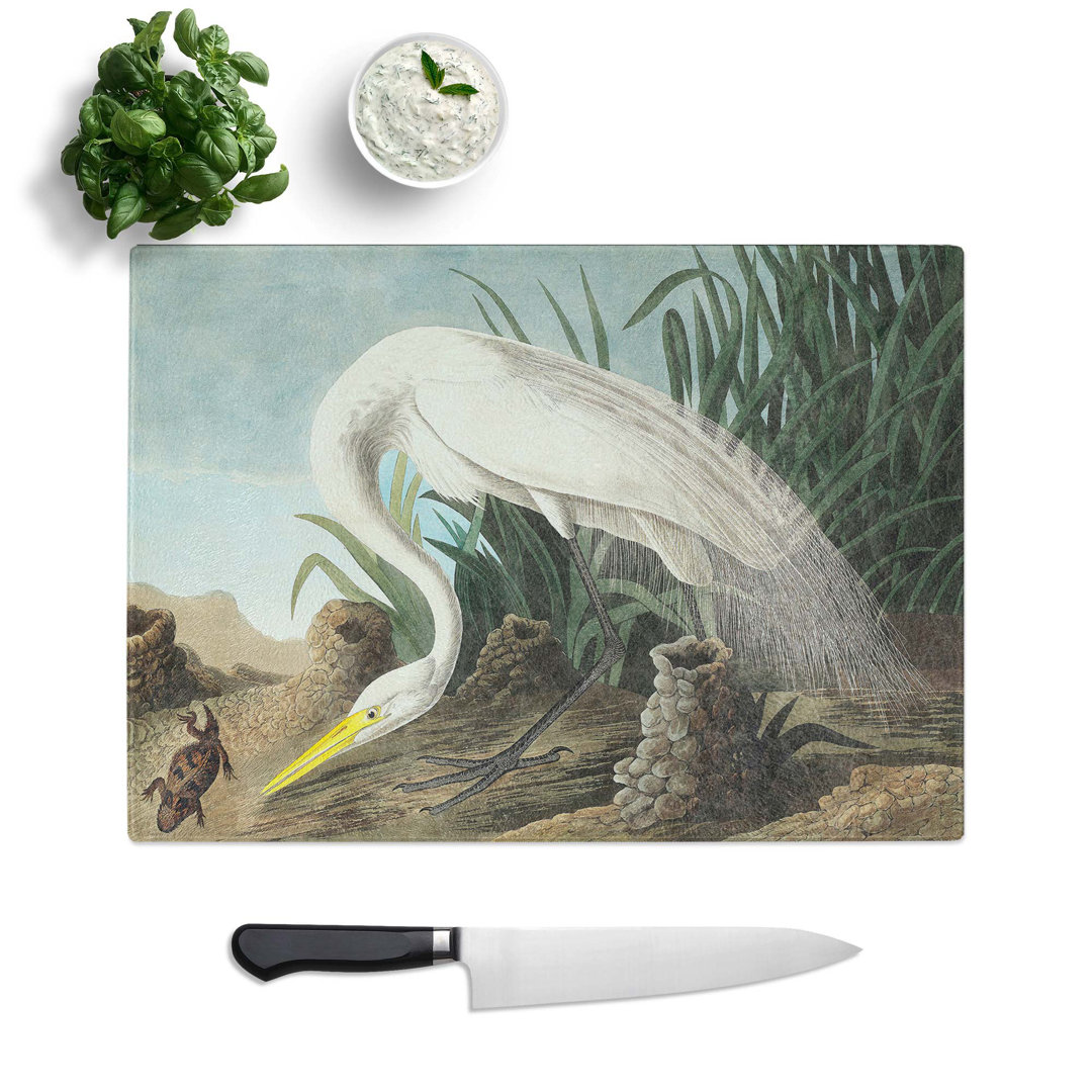 Tempered Glass White Heron by John James Audubon Chopping Board