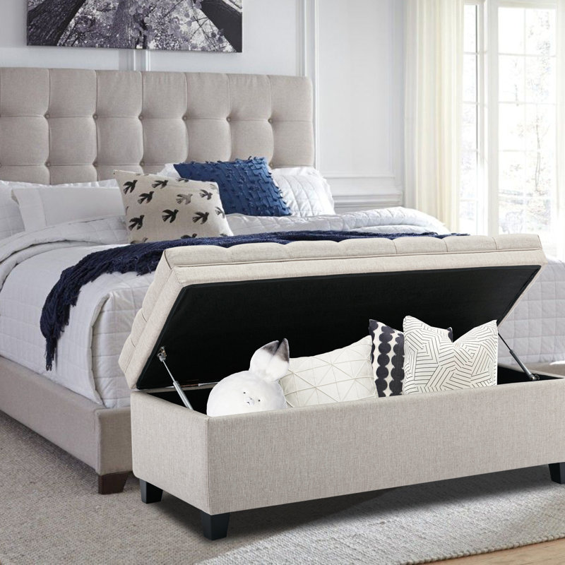Cassina Upholstered Ottoman, Beige Linen