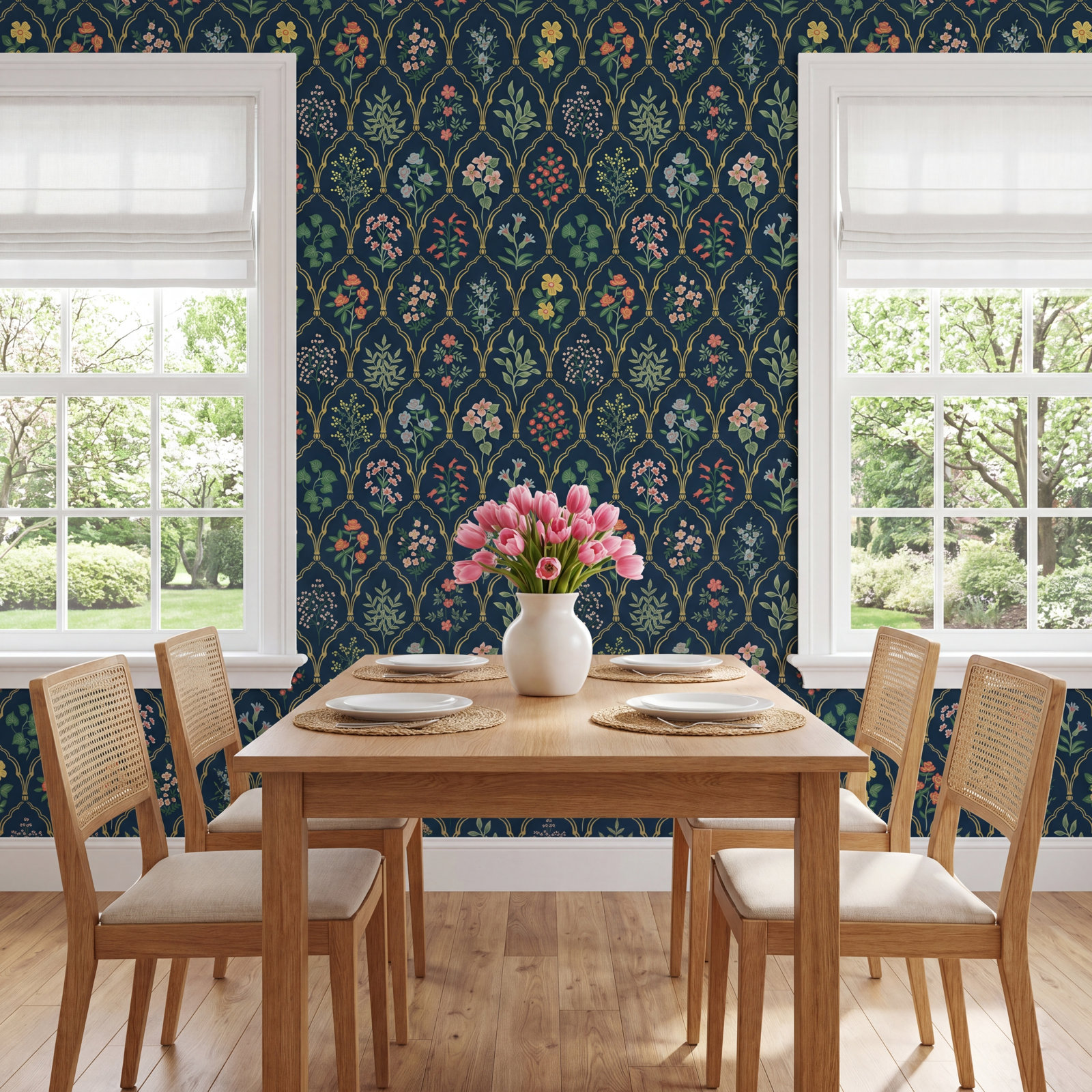 Rifle Paper Co. Hawthorne Wallpaper Roll, Navy