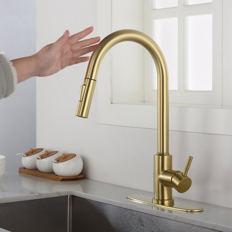 Robinet de cuisine tactile avec douchette extractible, Doré