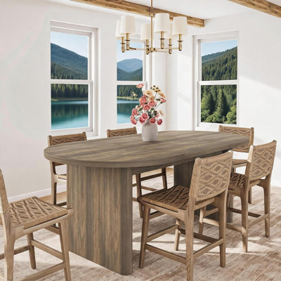63"Oval Farmhouse Dining Table, Sturdy Wooden Base Kitchen Table