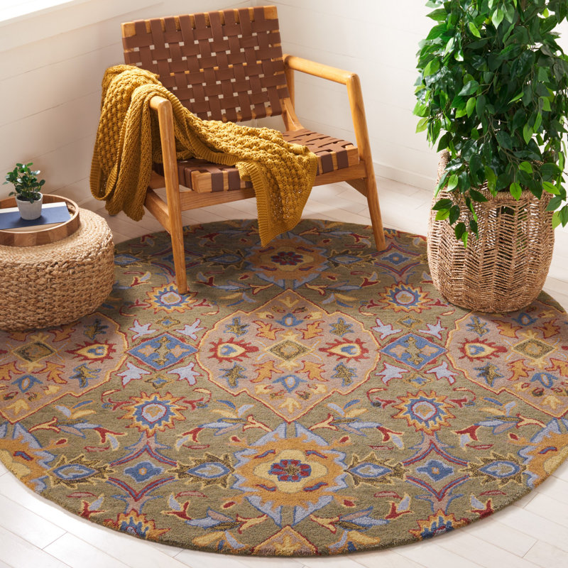 Aujah Hand Tufted Wool Floral Rug, Round 6'