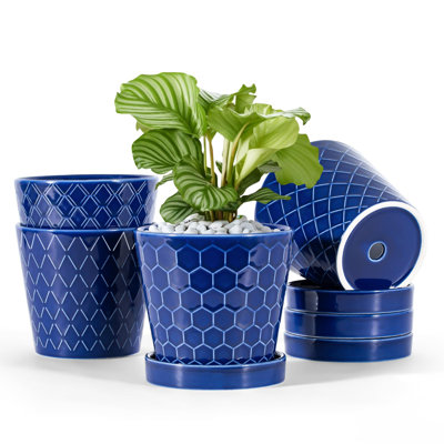 5 inch Ceramic Flower Pot with Tray Set of 4