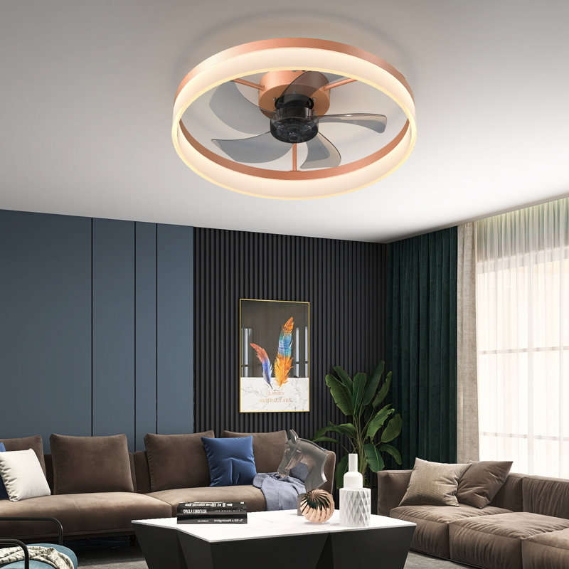 Ventilateurs de plafond avec lumières à DEL à intensité variable Installation intégrée de minces ventilateurs de plafond modernes (or rose)