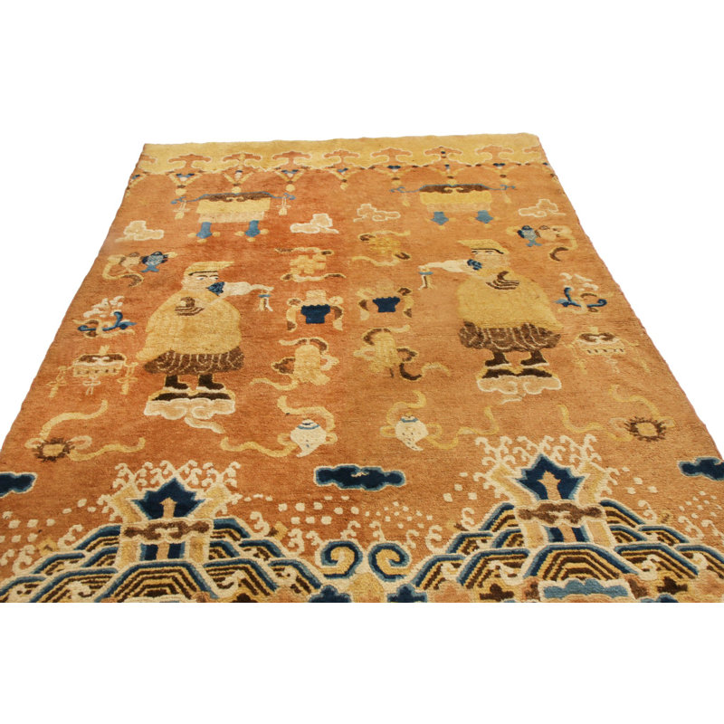 Hand Knotted Wool Area Rug in Orange