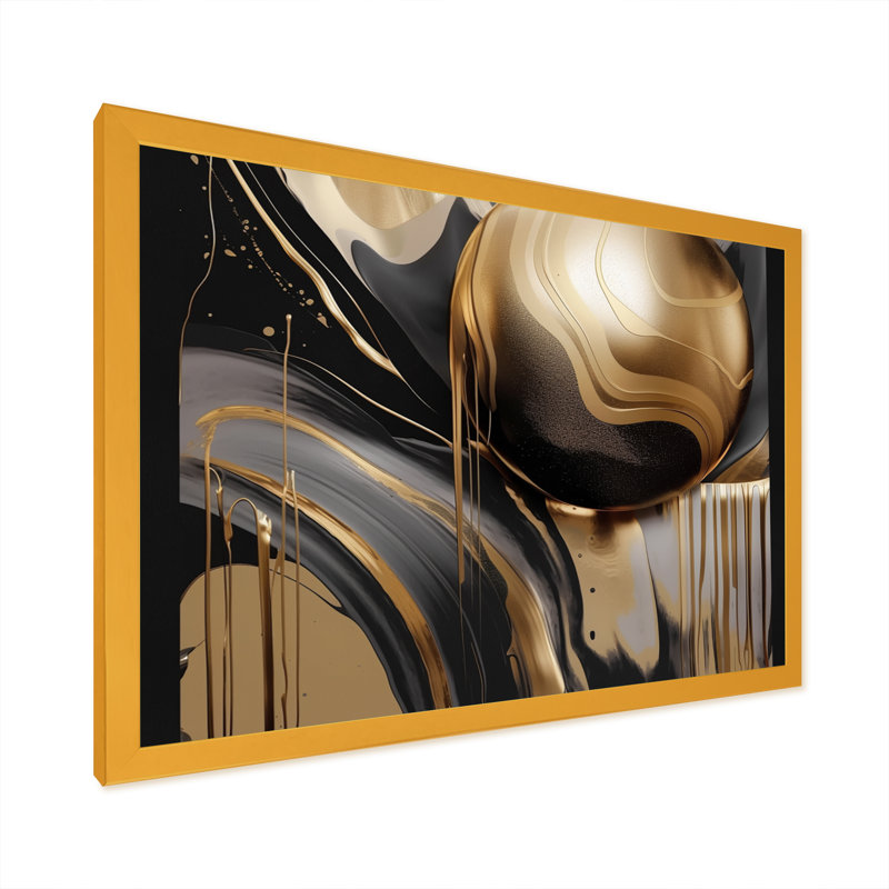 Impression sur toile encadrée dorée et noire captivante IV, H 34 po x l 44 po, Cadre photo unique, Doré