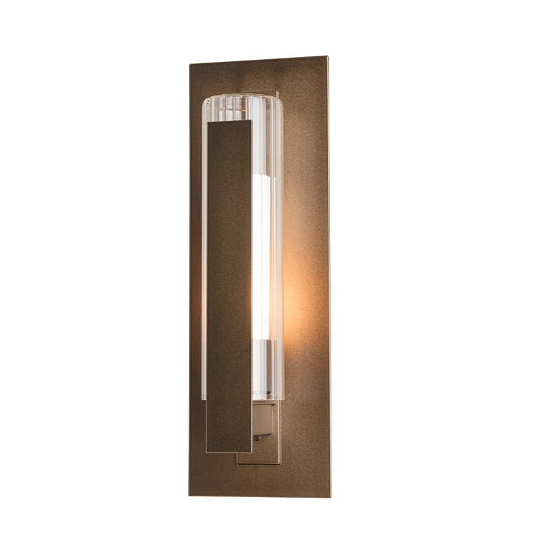 Vertical Bar Fluted Clear Glass 1-Bulb Outdoor Flush Mount, Coastal Gold, 23.5" H x 7.8" W x 6.8" D