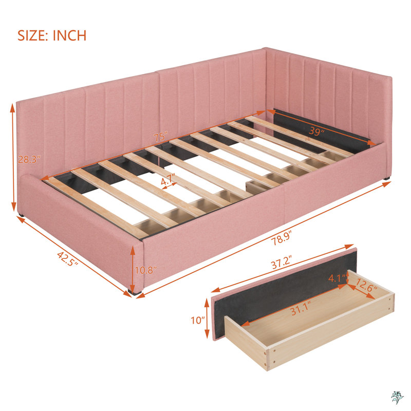 Upholstered Daybed With 2 Storage Drawers Twin Size Sofa Bed Frame No Box Spring Needed, Linen Fabric
