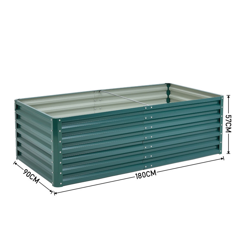 Rectangular Metal Raised Garden Bed, 57cm H x 180cm W x 90cm D, Green