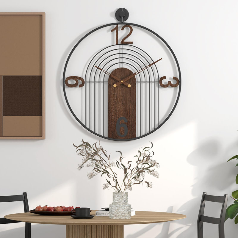 22" Walnut and Black Metal Silent Wall Clock