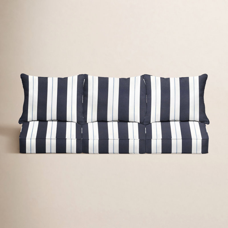 Deana Indoor/Outdoor Sunbrella Seat/Back Cushion, Navy Stripe Sunbrella®, 25" W x 25" H