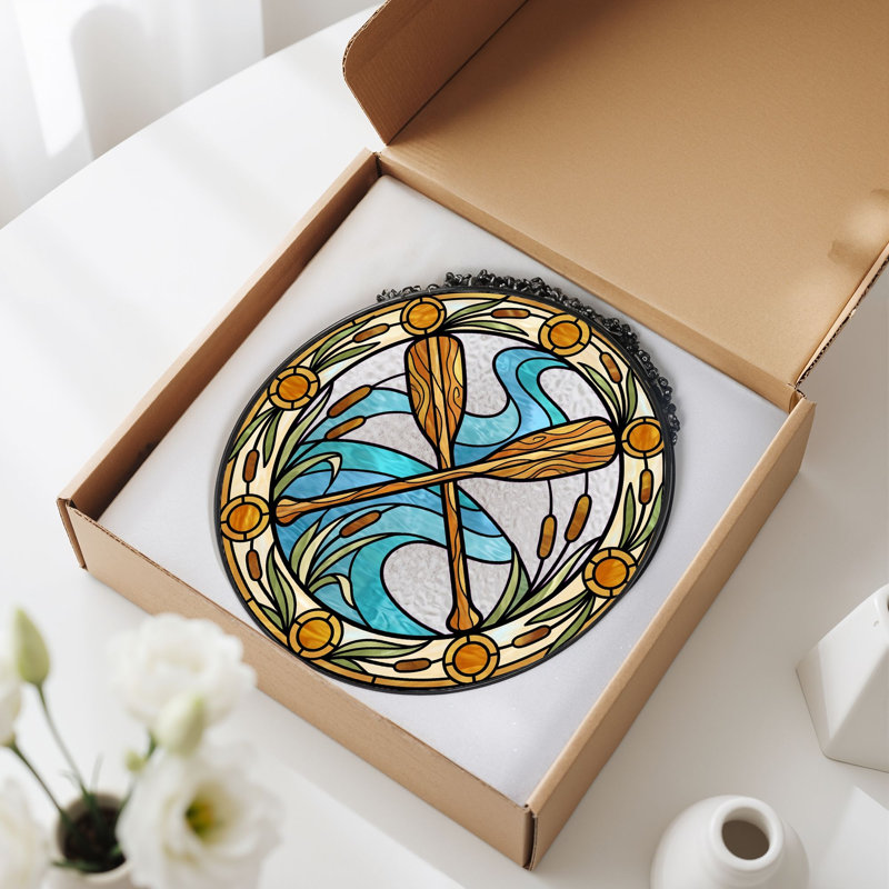Panneau de vitrail en verre coloré Crossed Paddles ， 7,8H, H 7,8 po